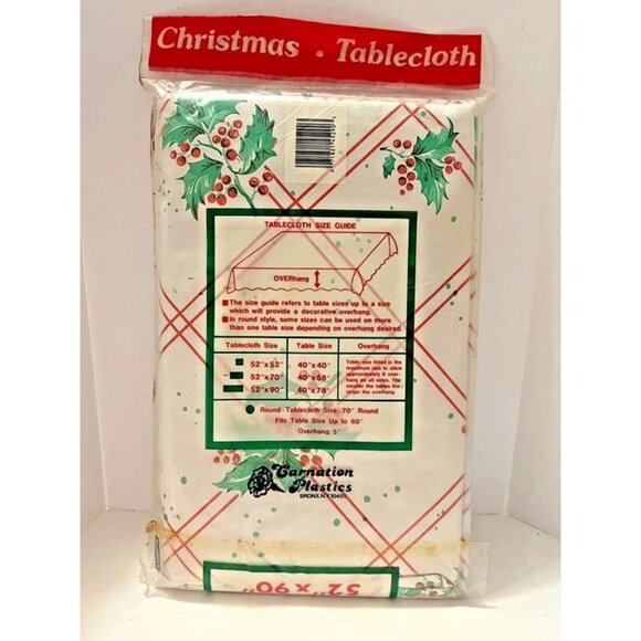 Vintage Christmas Holly Vinyl 52 x 90 Rectagular Table Cloth Flannel Easy Care‎ - Picture 3 of 4